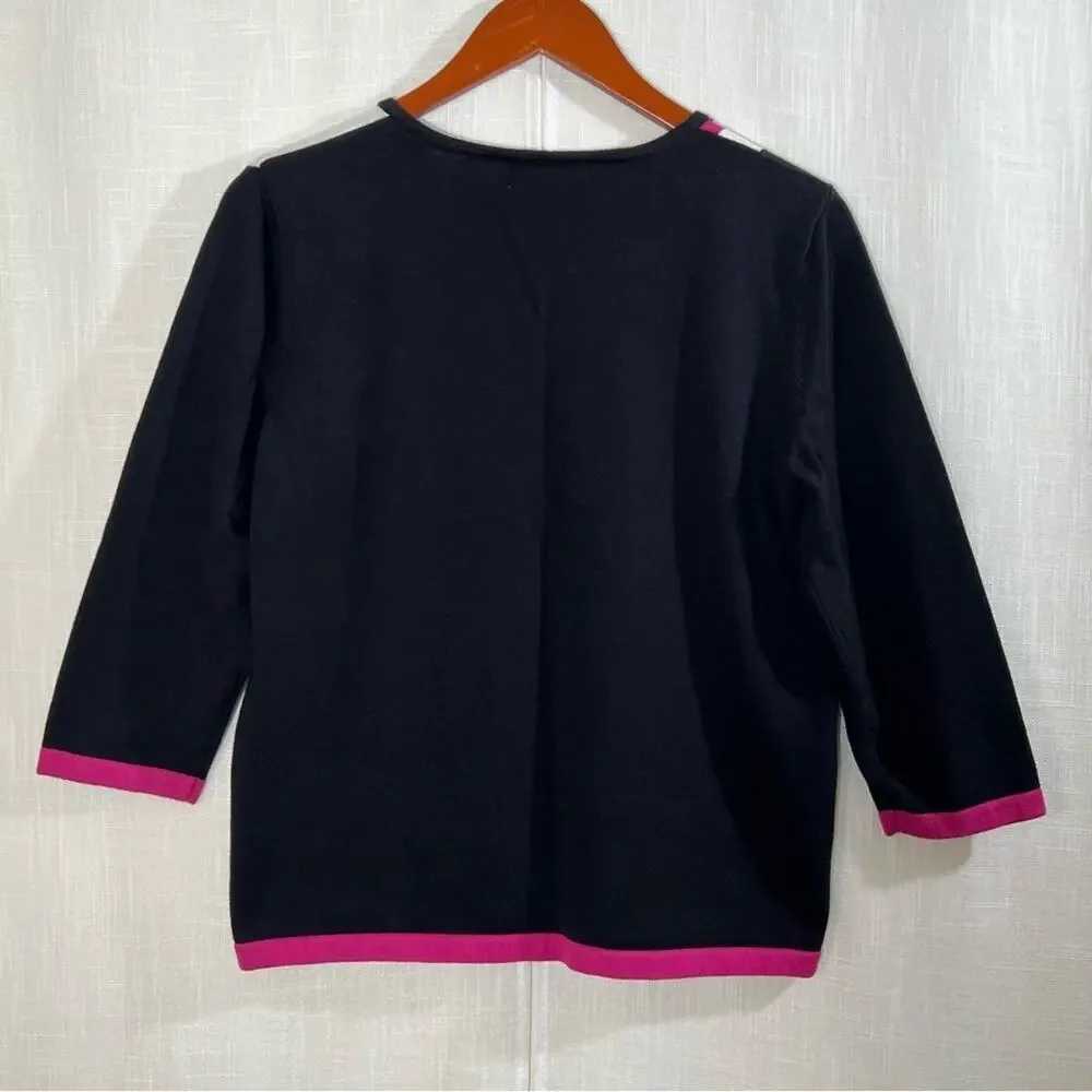 Alfred Dunner Abstract Color Block Pink Black White‎ Retro Knit Sweater Sz S